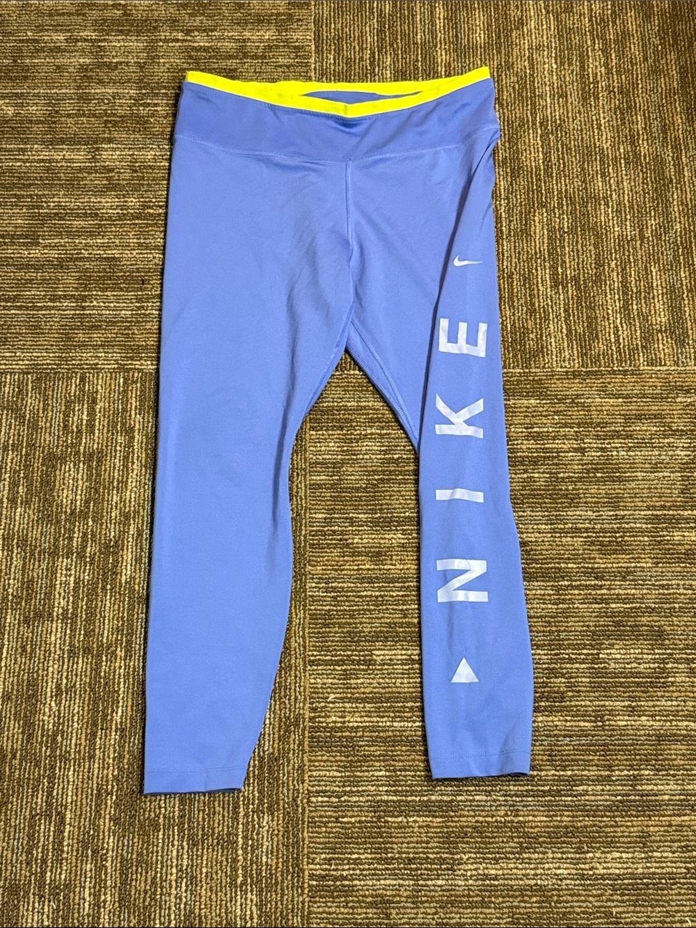 Nike Purple-Blue Leggings with Yellow Waistband
